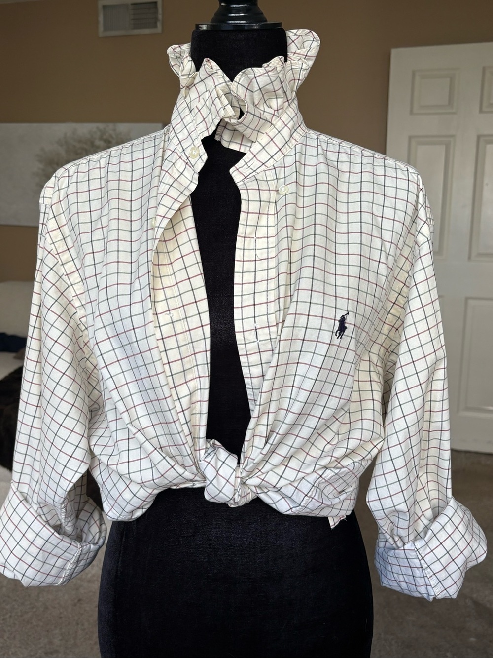 Reworked Ralph Lauren Plaid Button‑Down Shirt Size M